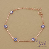 Pleasing Evil Eye Minimal Rose Gold Polish Silver Bracelet