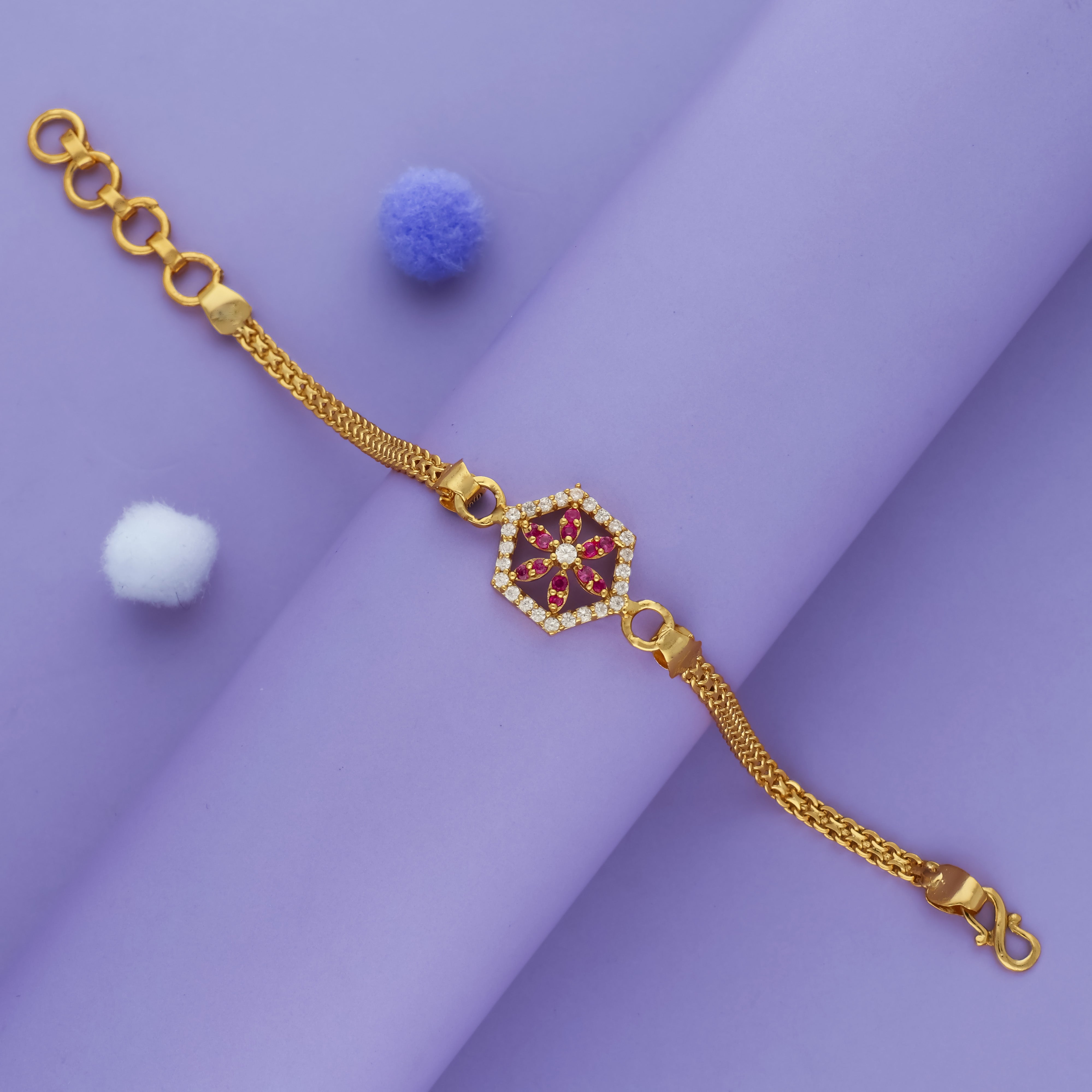 Ruby Blossom 925 Gold Polish Silver Bracelet Iyal Ruby Blossom 925 Gold Polish Silver Bracelet