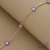 Pleasing Evil Eye Minimal Rose Gold Polish Silver Bracelet