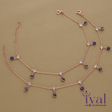 Adorable Evil Eye Charm Rose Gold Polish Silver Anklet
