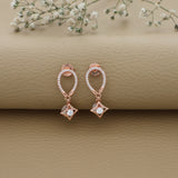 Dangling Sparkle Pearl Drops Rose Gold Polish Silver Earring for Women & Teens