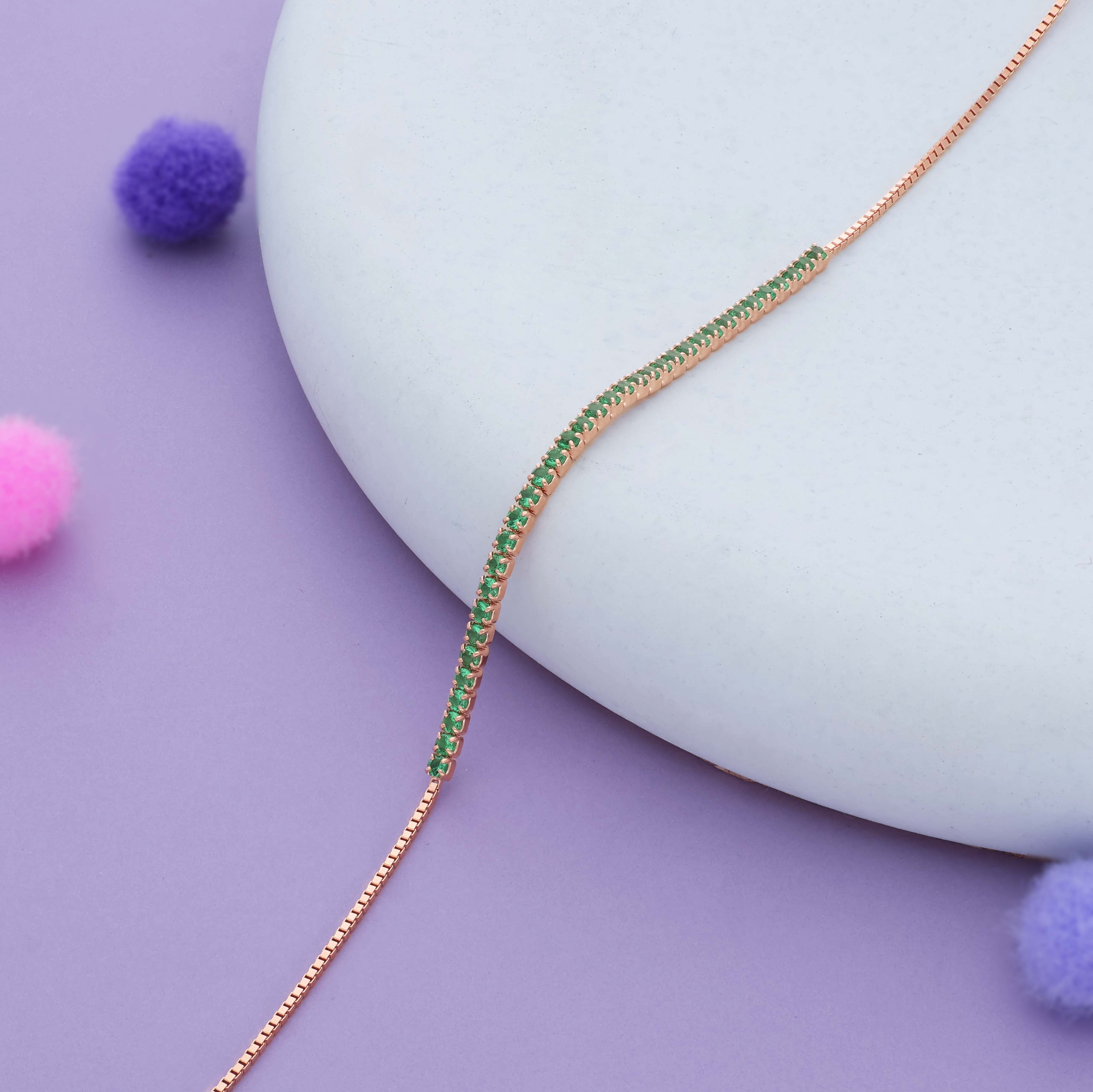 Awesome Green Stone Rose Gold Polish 925 Silver Bracelet