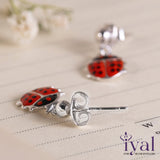 Splendid Lady Bug Drop Silver Earrings for Kids