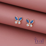 Blue Butterfly Rose Gold Polish Silver Stud