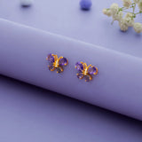 925 Silver Gold Polish Purple Butterfly Stud Earrings