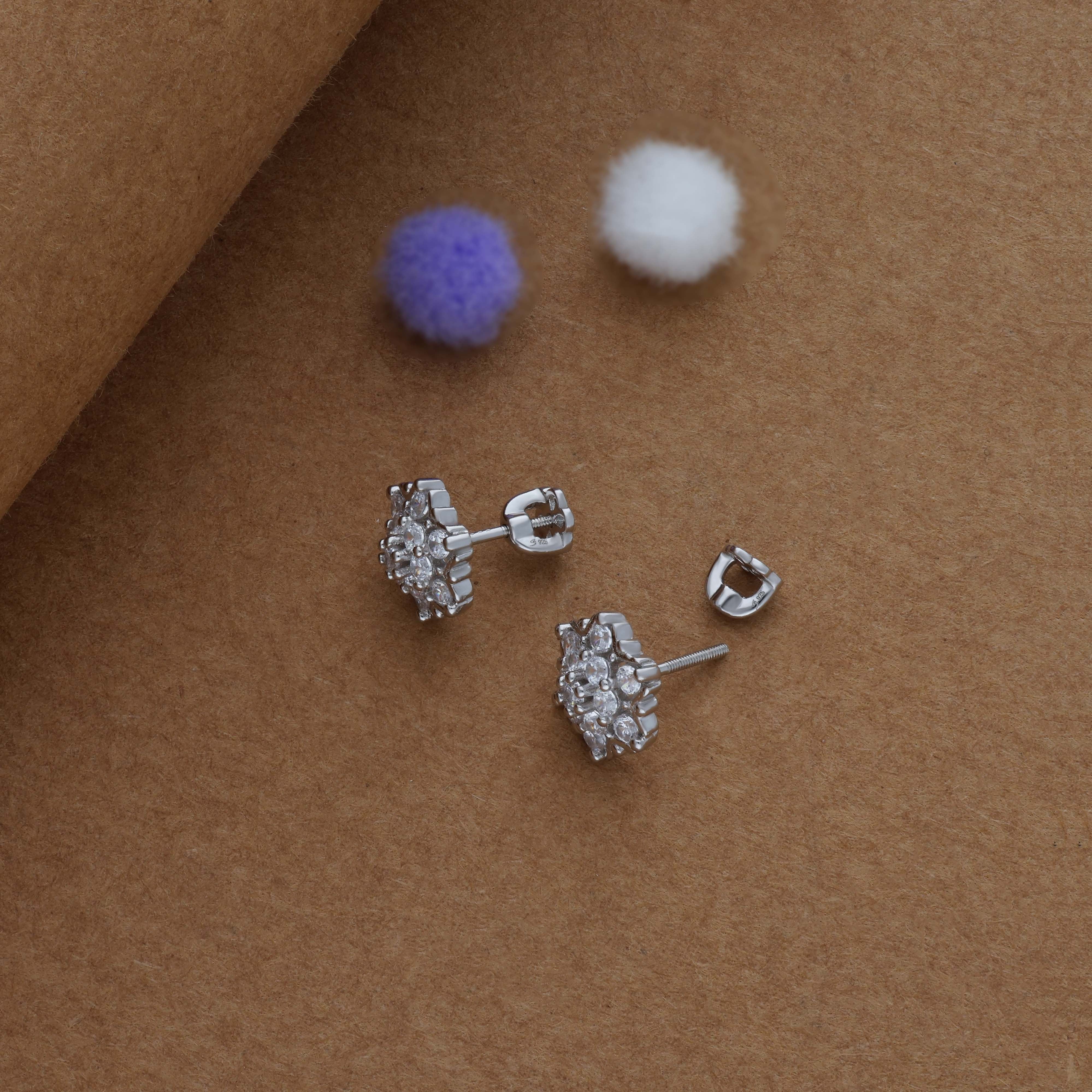 Glitter Petal 925 Silver Women Stud Earring