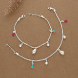 Multi Color Charm Silver Kid Anklet(Pair)