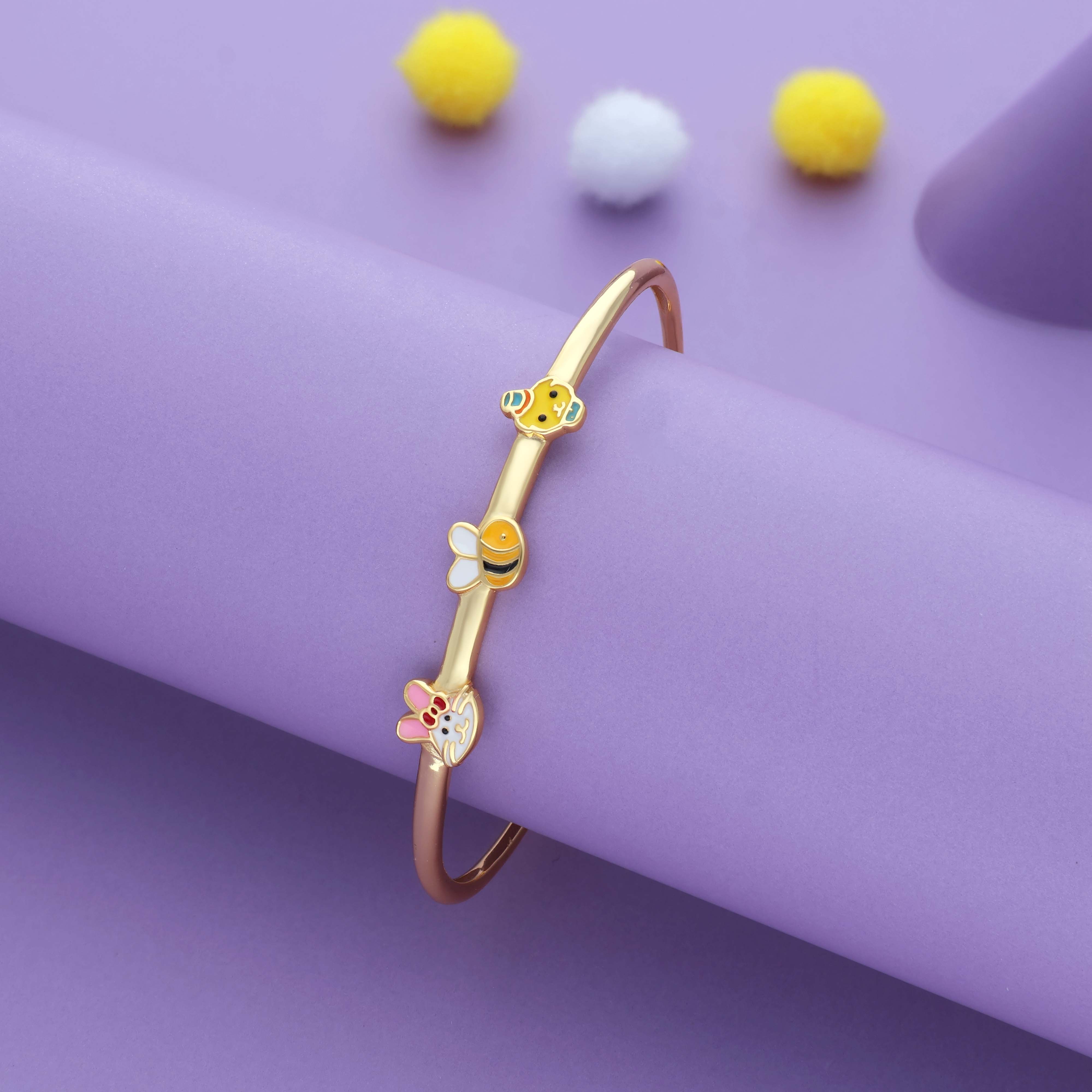 KittyBee Duo 18K Gold Polish Silver Kids Bangles (0-5 Yrs)