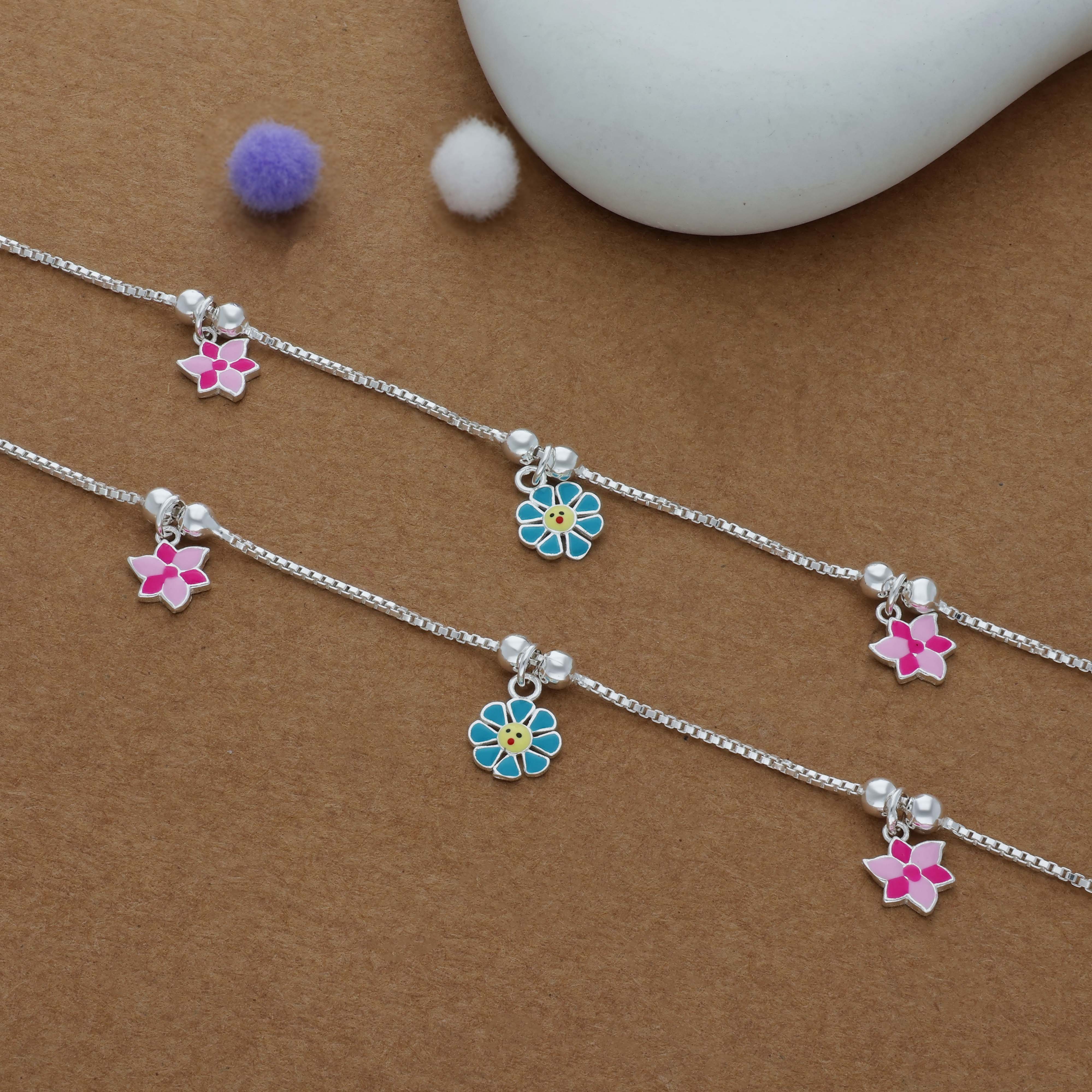 Blossom Charm 925 Silver Kid Anklet (3-5 Yrs)