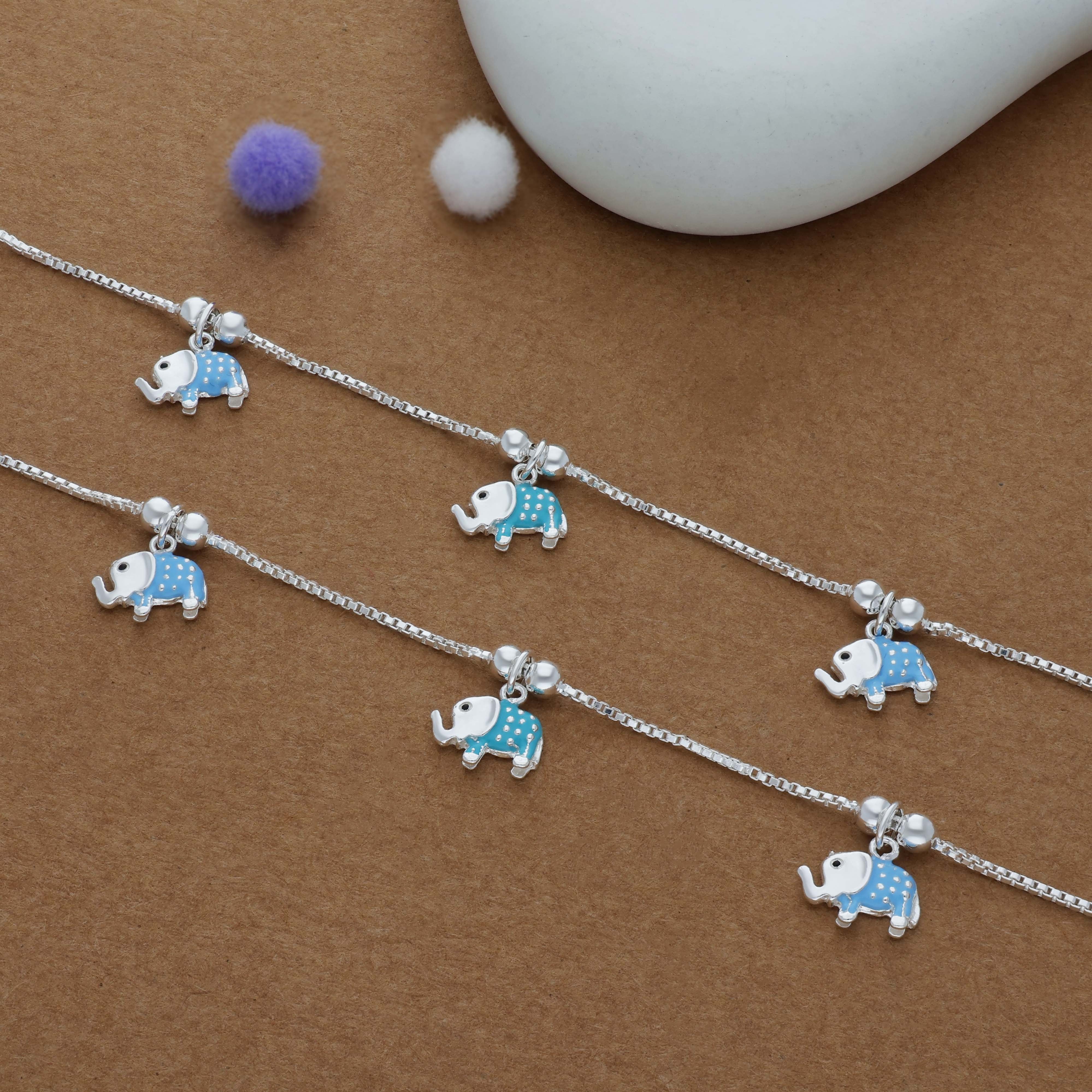 Blue Elephant Parade 925 Silver Kid Anklet (4-6 Yrs)