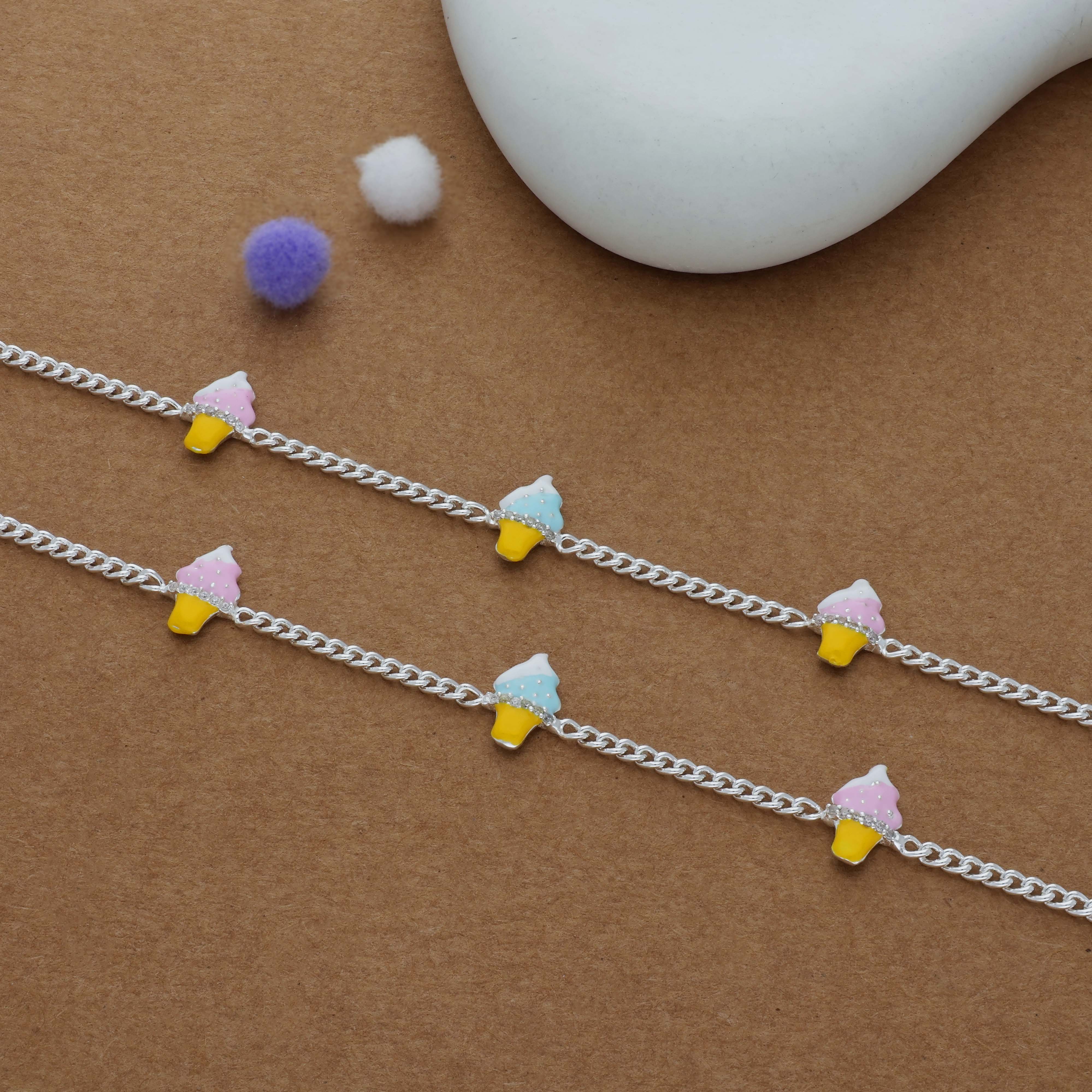 Candy Cone Delight 925 Silver Kid Anklet (4-5 Yrs)