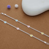 Colorful Flower Charm 925 Silver Kid Anklet (4-6 Yrs)