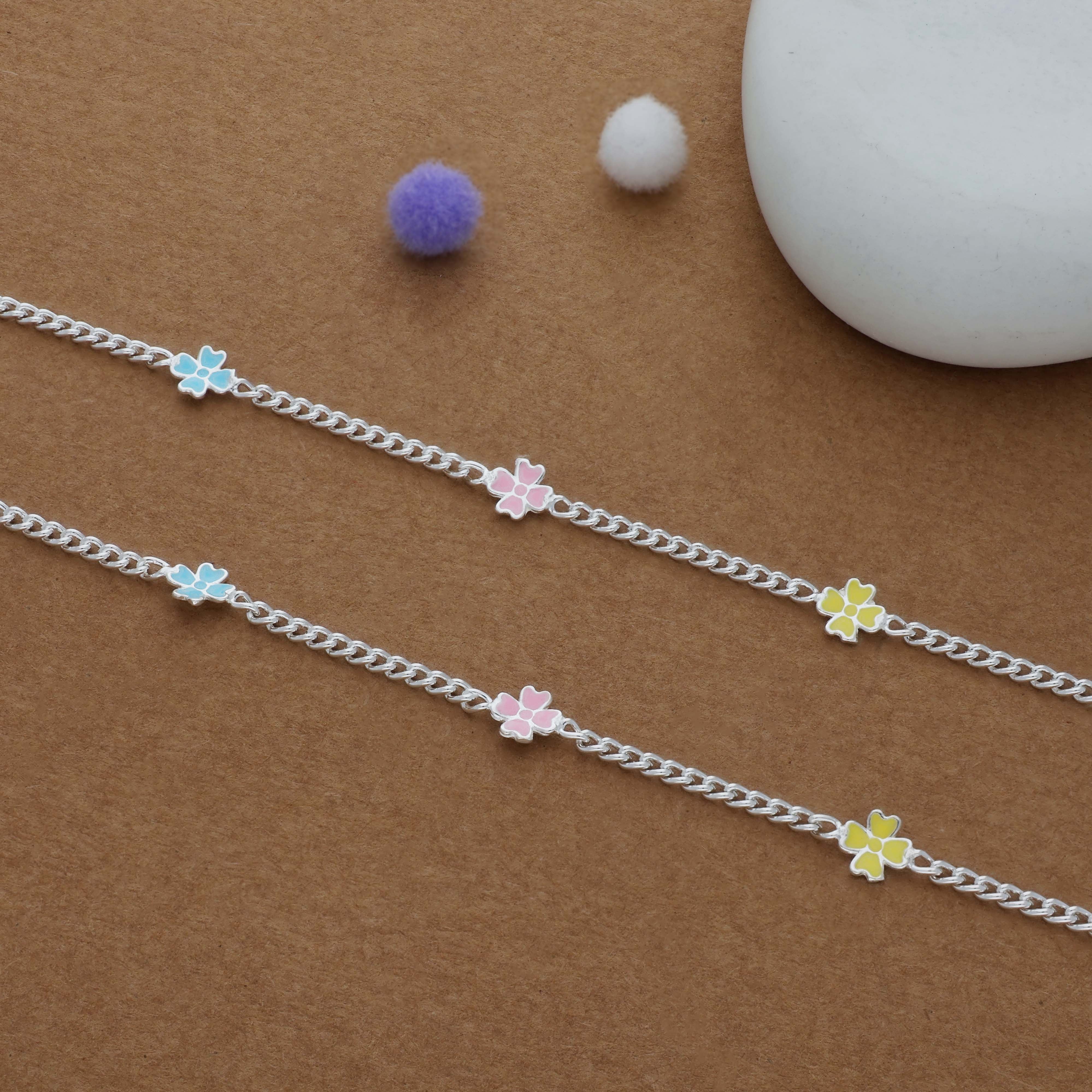 Colourful Blossom 925 Silver Kids Anklet (3-5 Yrs)