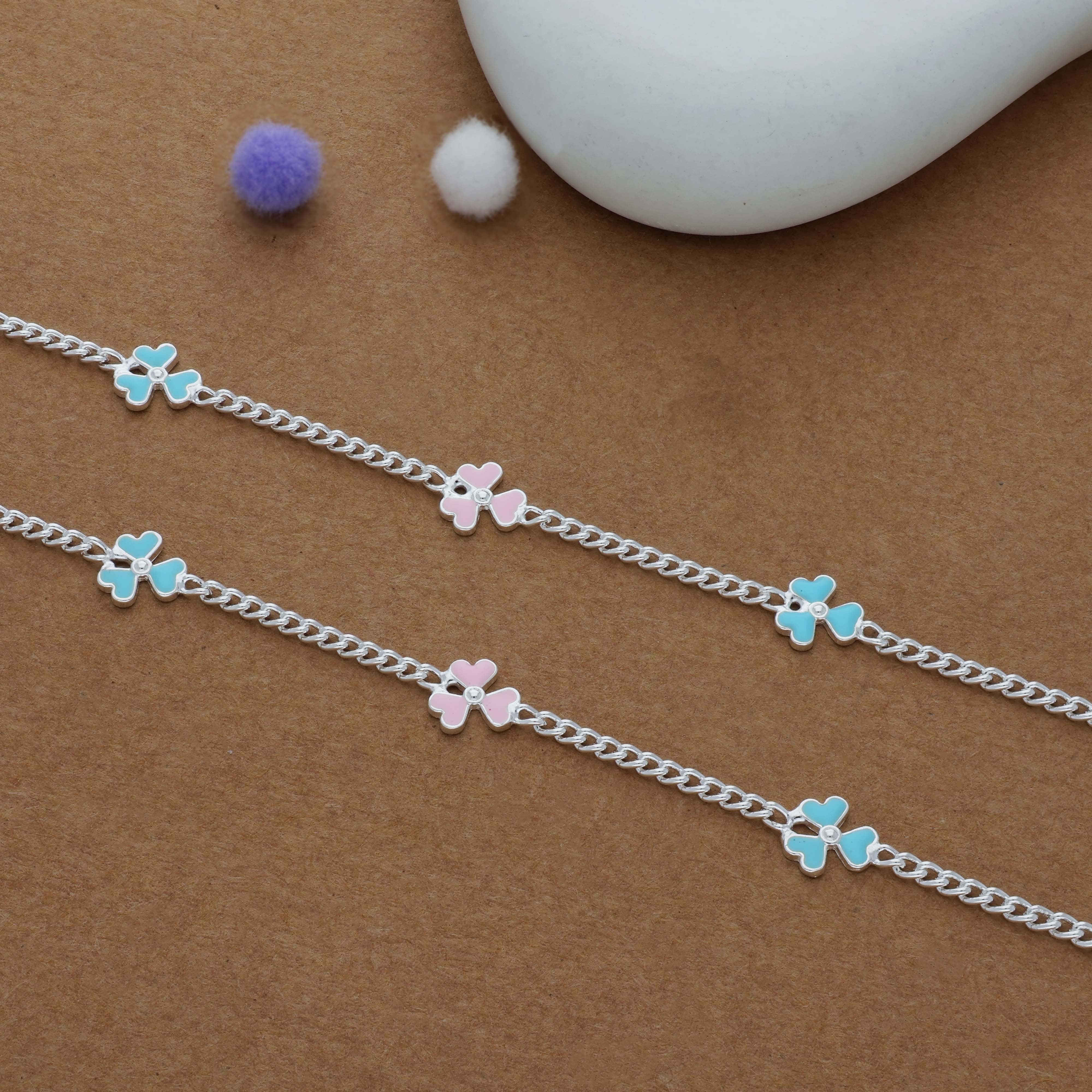 Cute Clover Flower 925 Silver Kid Anklet (4-6 Yrs)