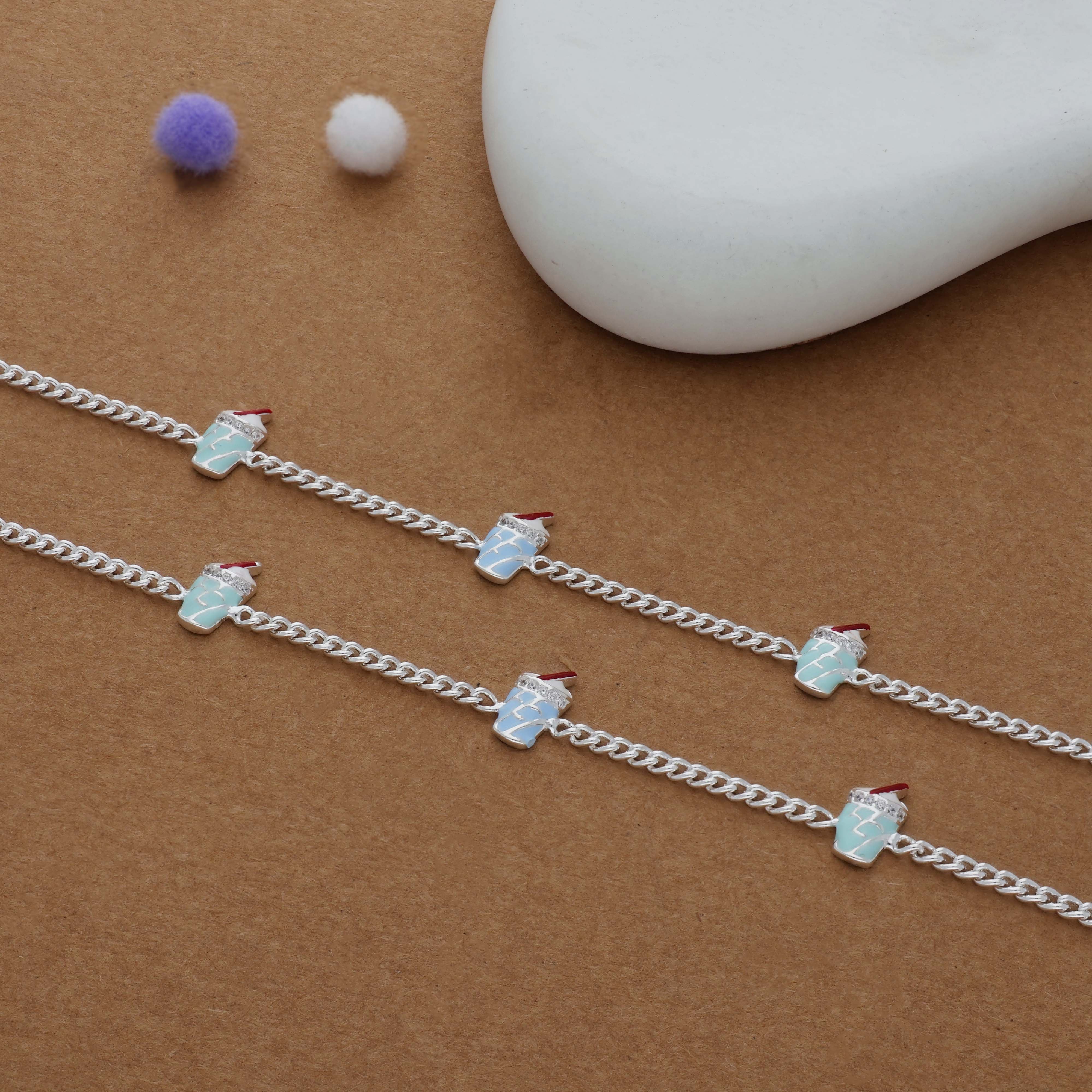 Cute Drink Cup Charm 925 Silver Kid Anklet (4-6 Yrs)