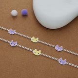 Cute Kitty Face Charm 925 Silver Kid Anklet (2-5 Yrs)