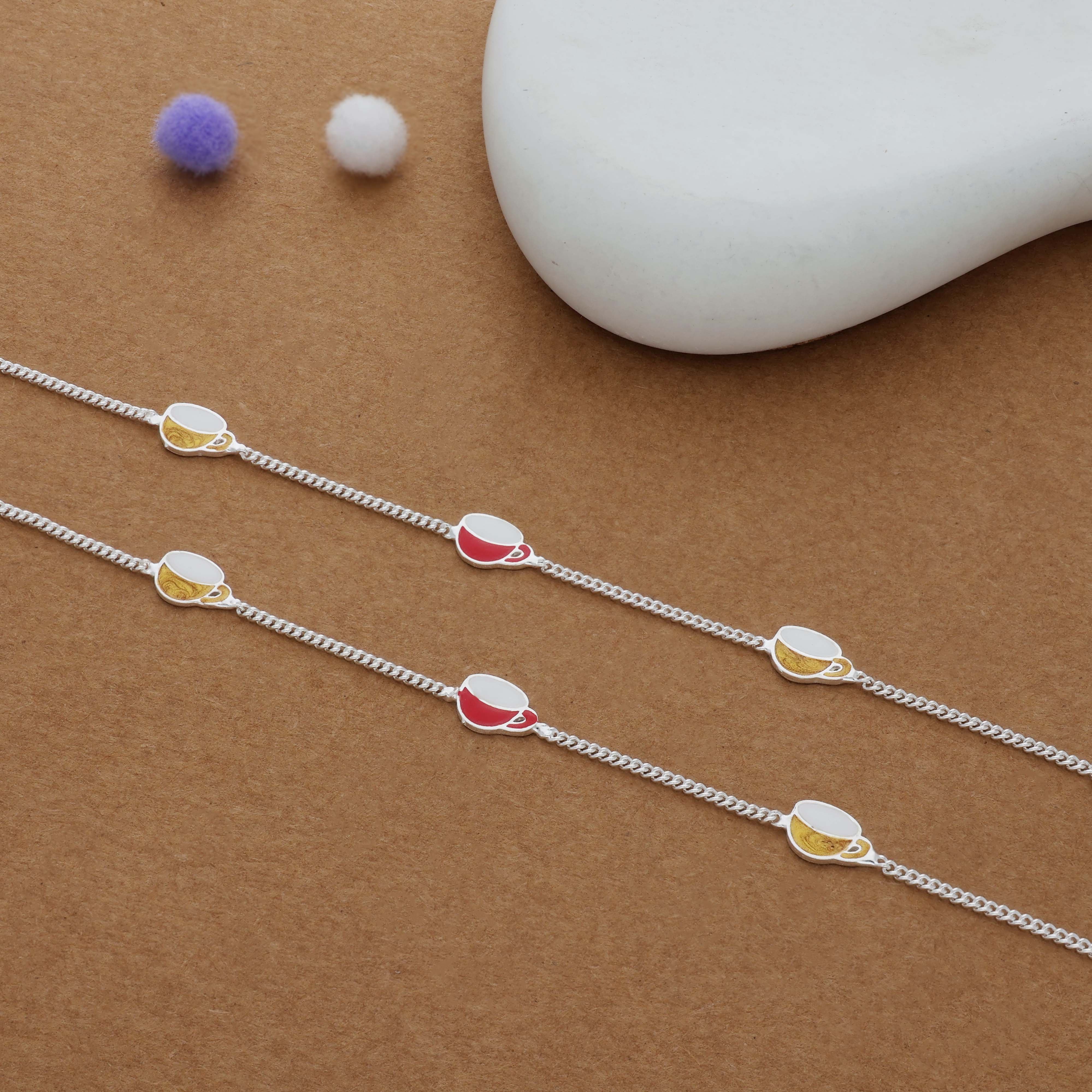 Cute Tea Cup Charm 925 Silver Kid Anklet (4-6 Yrs)
