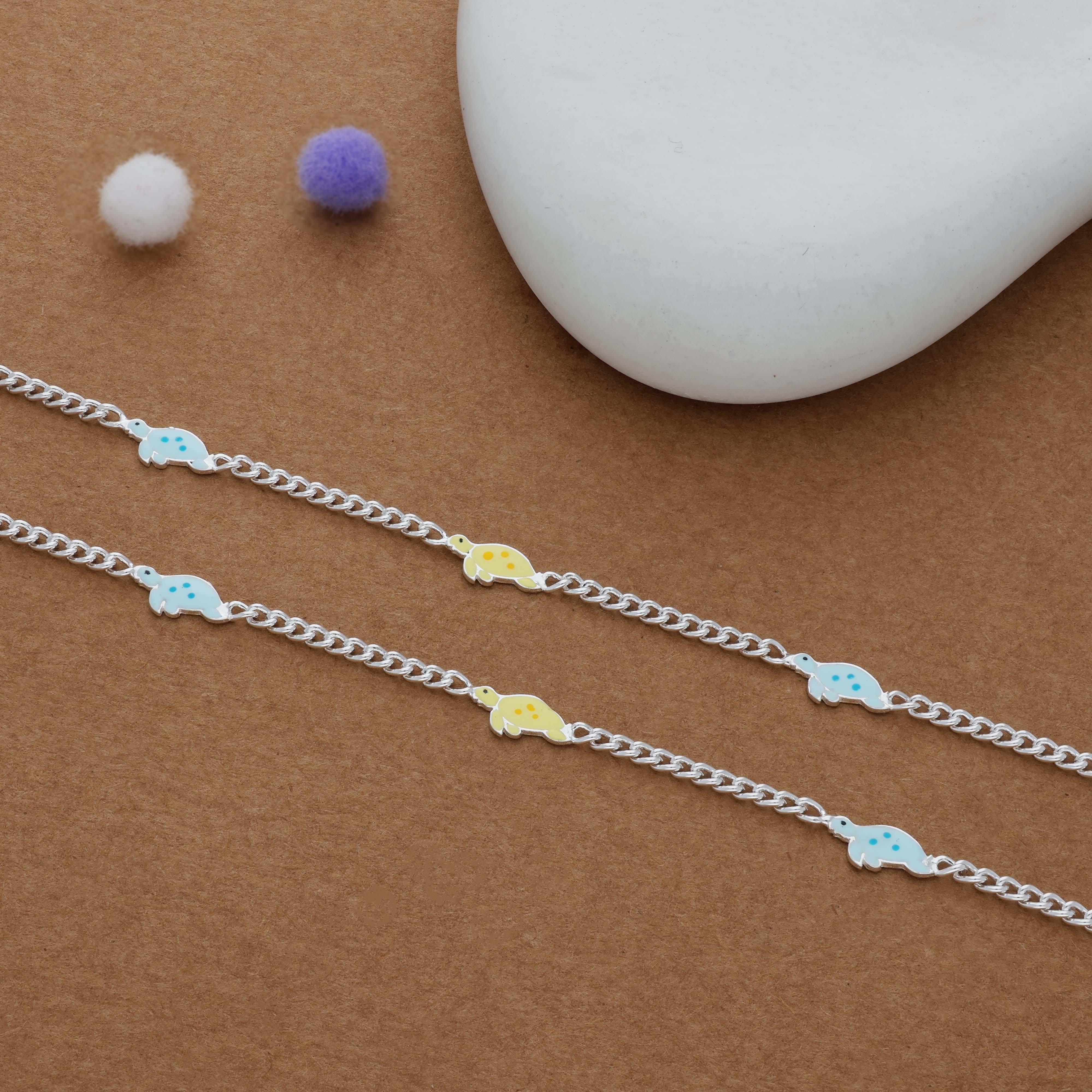 Cute Turtle Charm 925 Silver Kids Anklet (4-6 Yrs)