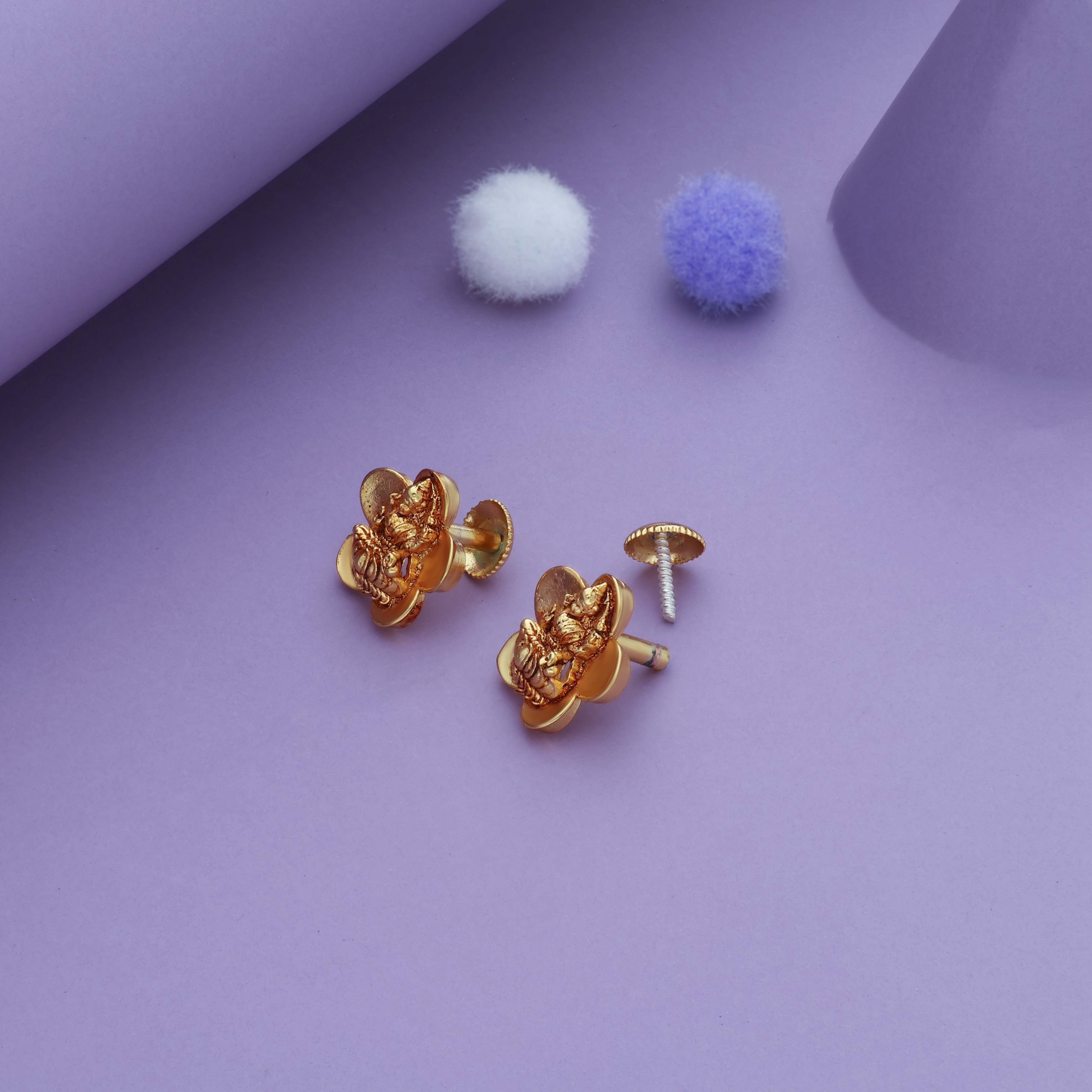 Floral Lakshmi Design Gold Polish 925 Silver Kid Earring