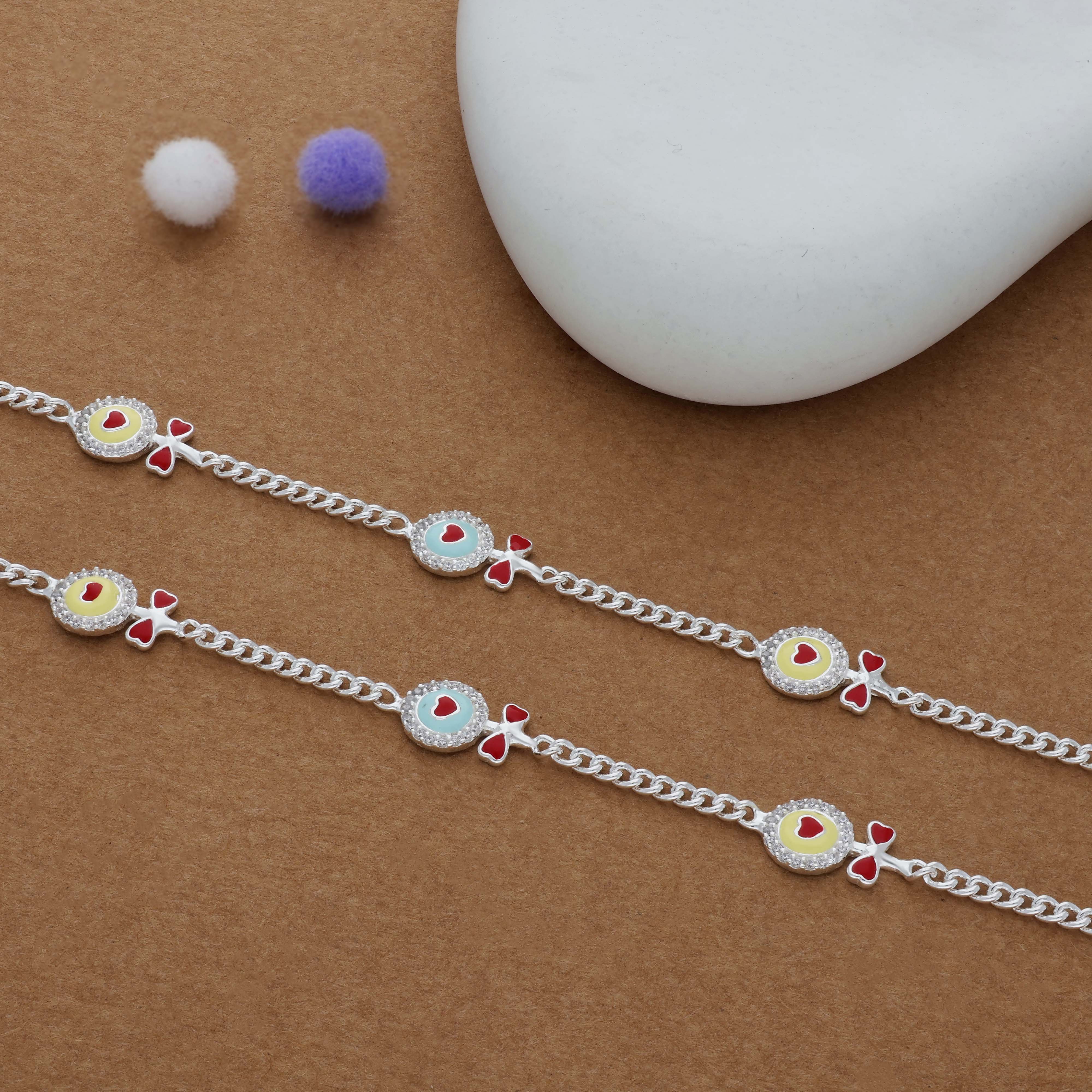 Heart Bow Charm 925 Silver Kids Anklet (4-6 Yrs)