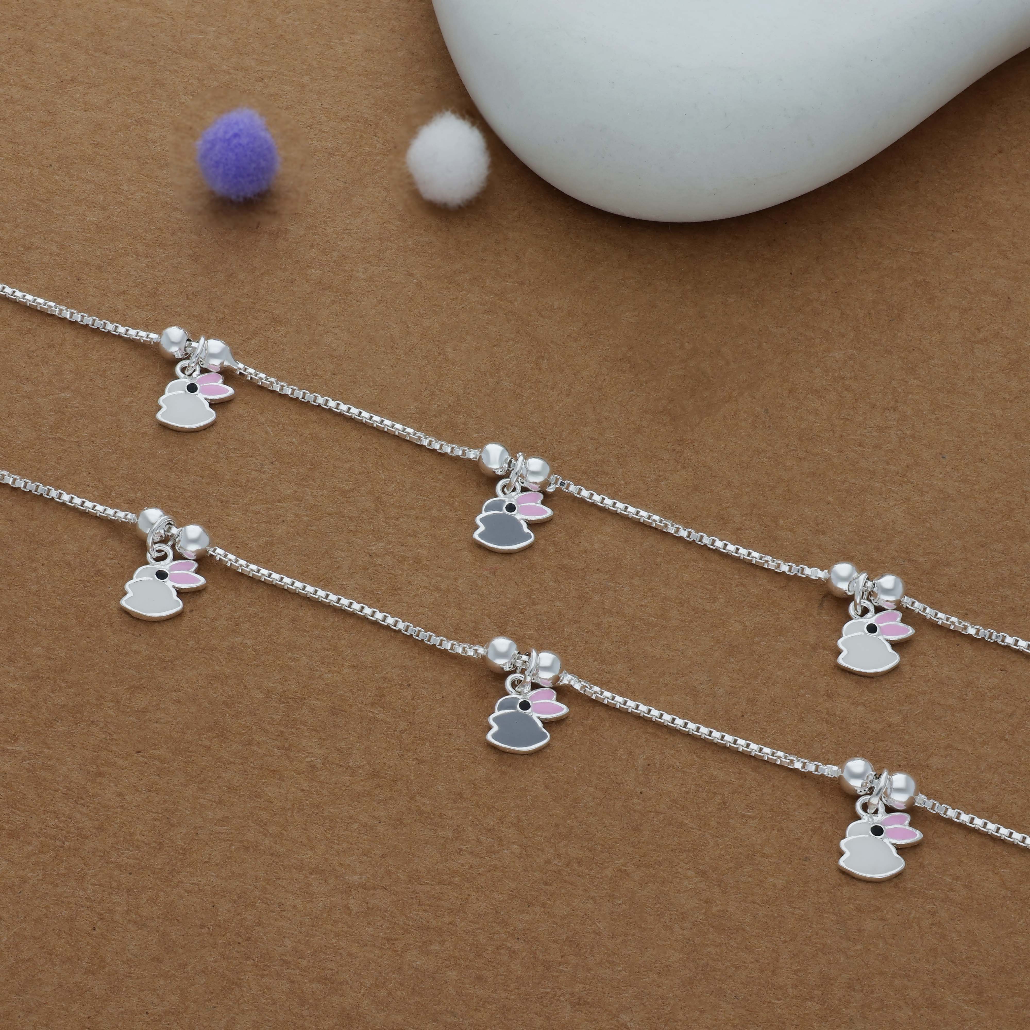 Little Bunny Charm 925 Silver Kid Anklet (4-6 Yrs)