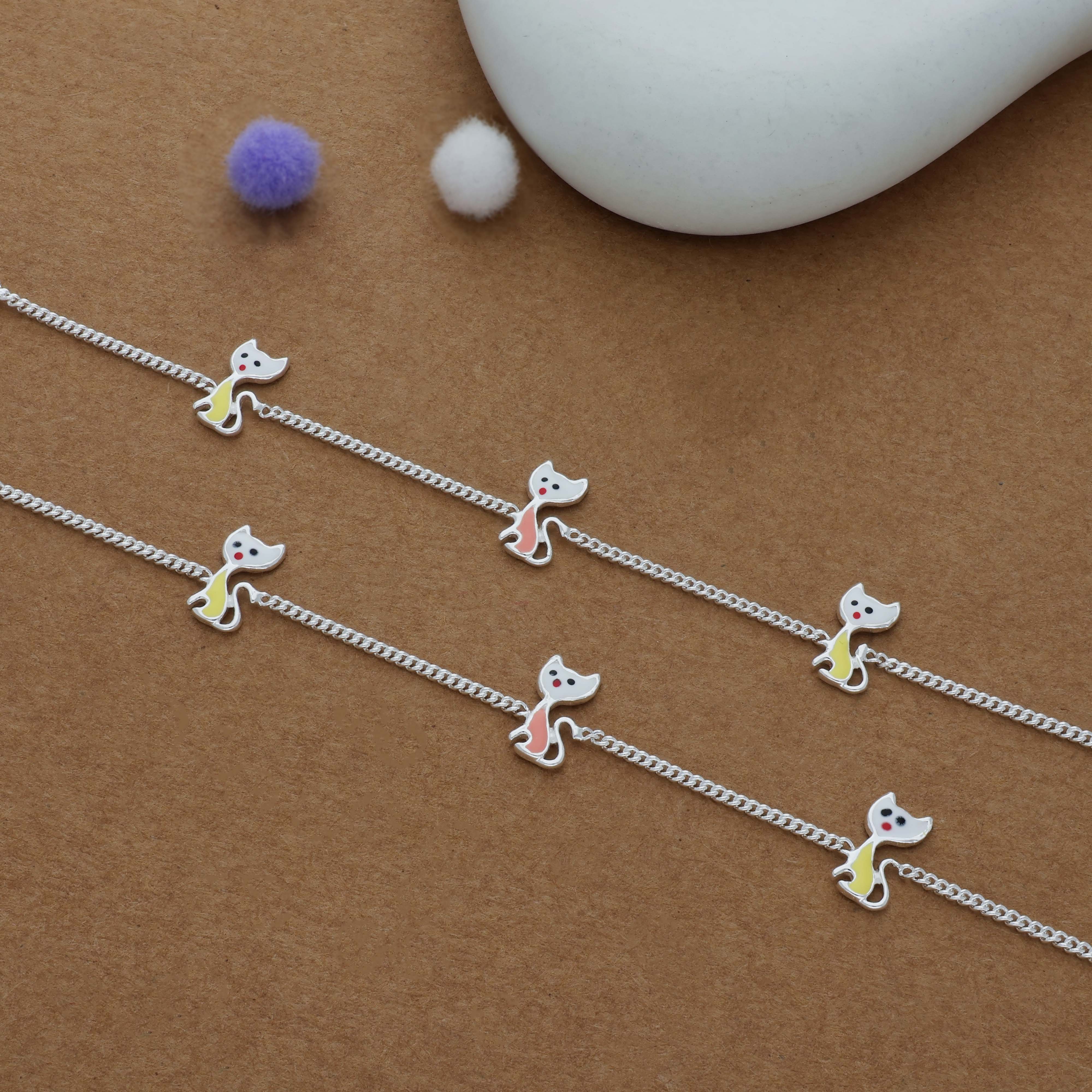 Little Kitty Design 925 Silver Kid Anklet (3-5 Yrs)