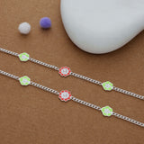 Multicolor Floral Charm 925 Silver Kid Anklet (3-5 Yrs)