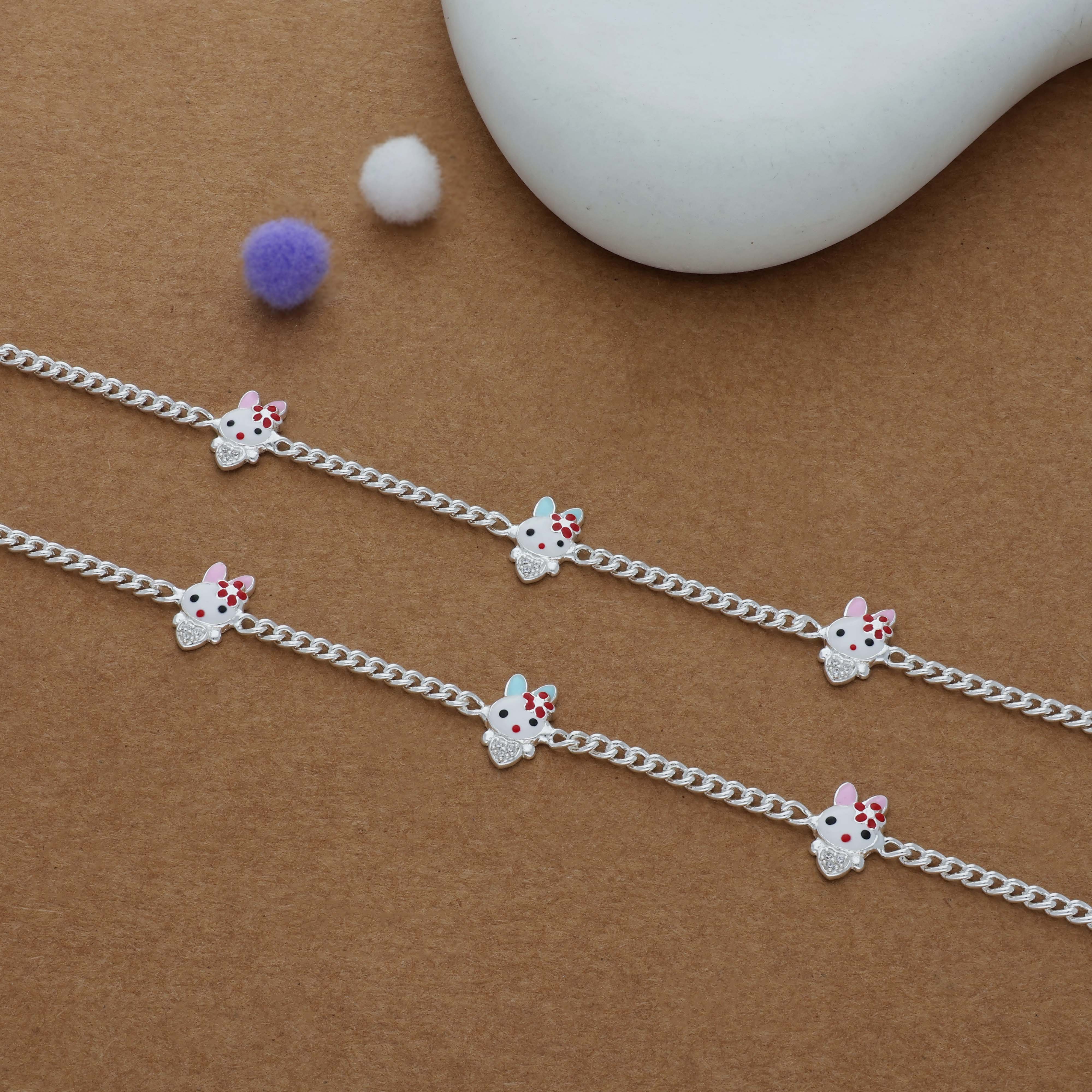 Sweet Bunny Steps 925 Silver Kid Anklet (3-5 Yrs)