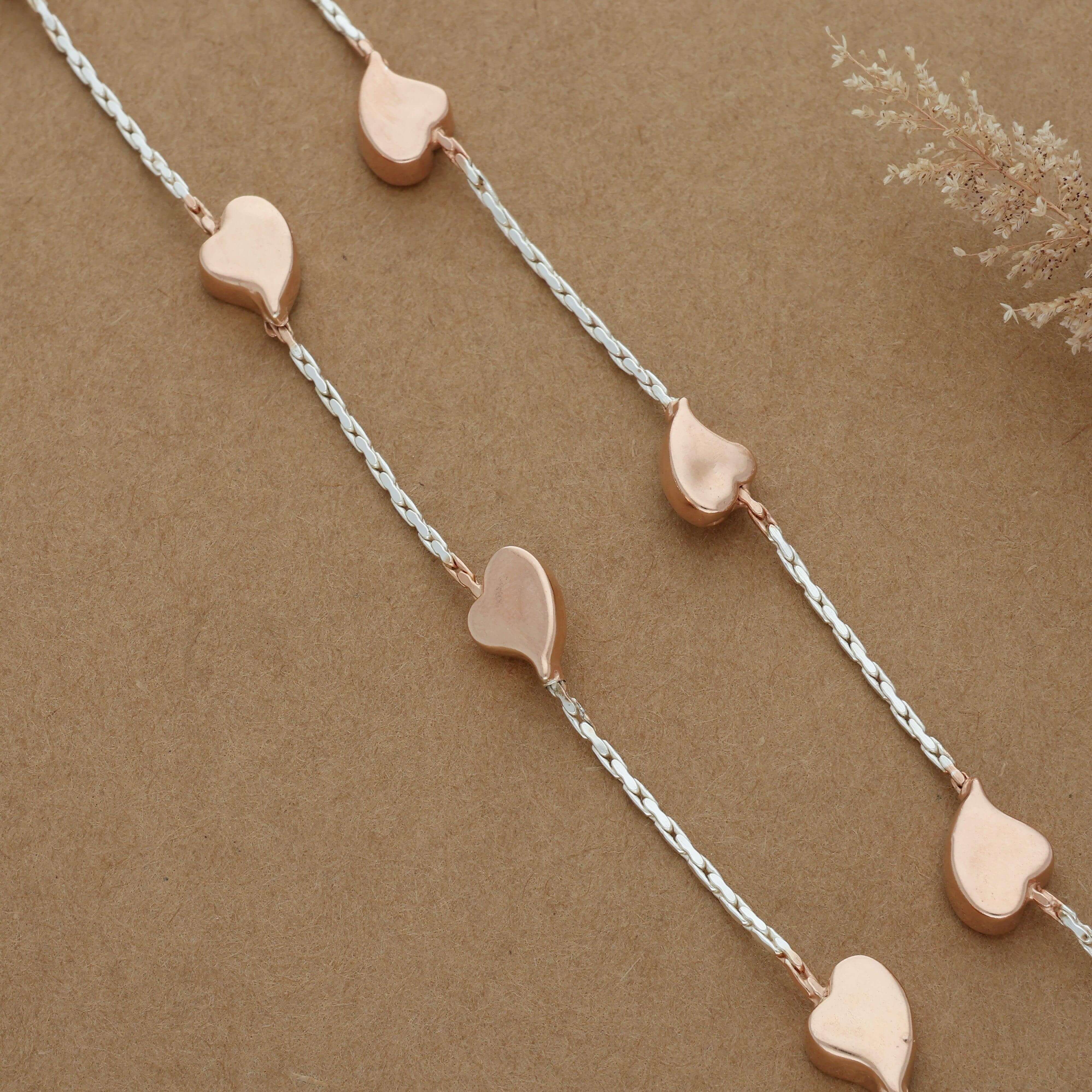 Dainty Rose Gold Heart Silver Anklet – Iyal Silver