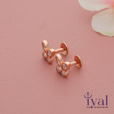 White Stone Butterfly Rose Gold Polish Silver Stud