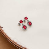 Refined Silver Zircon Red Round Dotted Drop Earring For Women & Teen