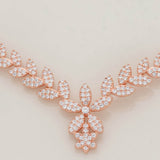 Flower Diamond Rose Gold Polish Silver Necklace Set For Women & Teen