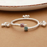 Red And Green Details Classic Silver Anklet For Baby Girl with Bells(Pair)