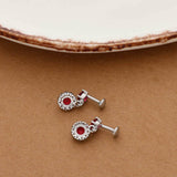 Refined Silver Zircon Red Round Dotted Drop Earring For Women & Teen