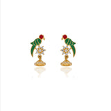 925 Silver Green Parrot Floral Drop Earrings