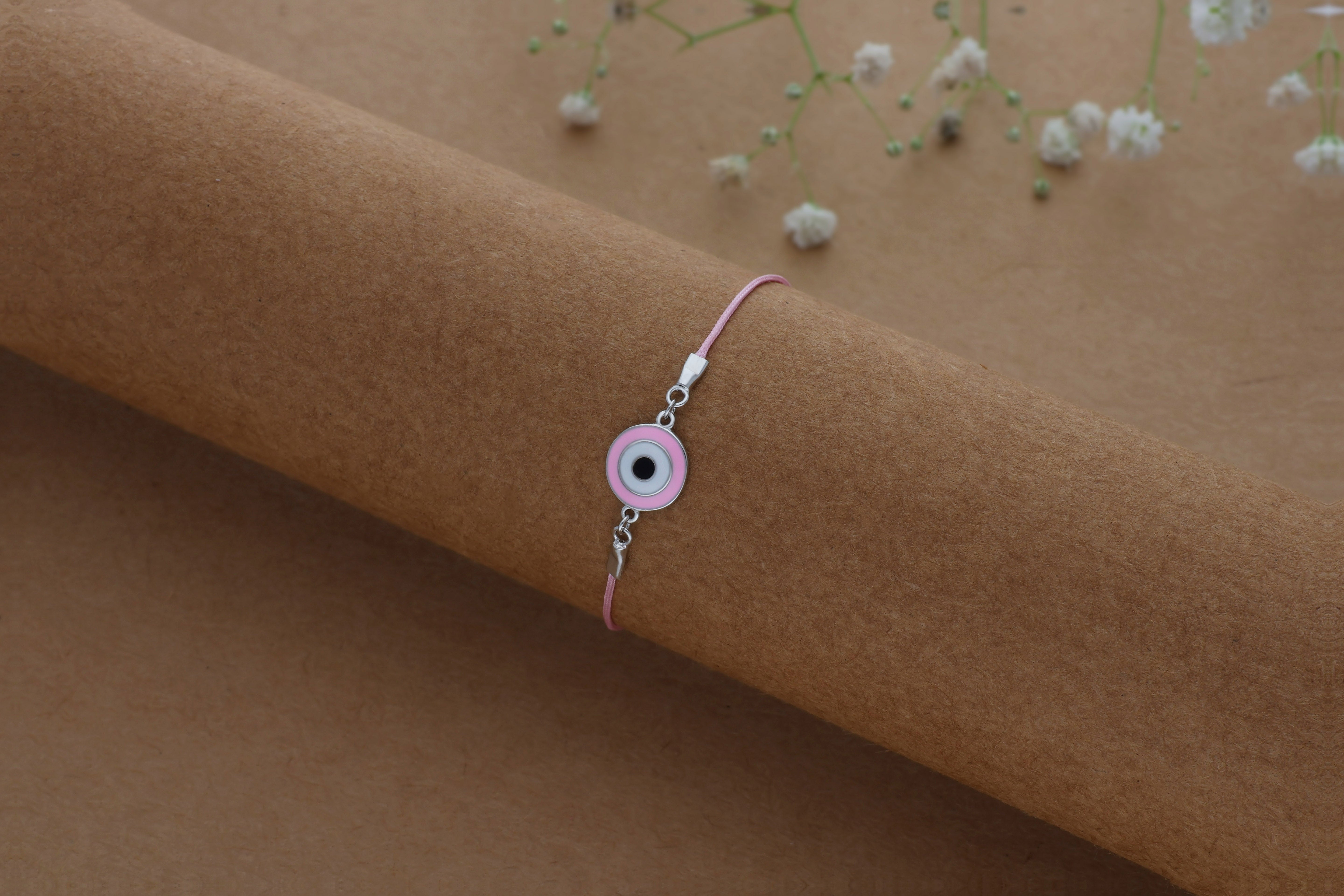 Pink Evil Eye Thread 925 Silver Anklet for Kids(6months - 3Years)