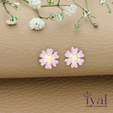 Pink Flower Silver Stud