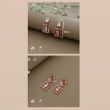 Lovely Square Rose Gold Polish 925 Silver Drop Earring