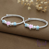 Pink Flower Adjustable Silver bangle for Kids(Pair)