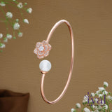 Pearl Open Flower Rose Gold Polish 925 Silver Kada