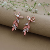 Beautiful Leaf Rose Gold Polish 925 Silver Drop Earring