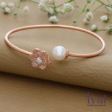 Pearl Open Flower Rose Gold Polish 925 Silver Kada
