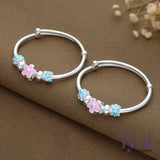 Pink Flower Adjustable Silver bangle for Kids(Pair)