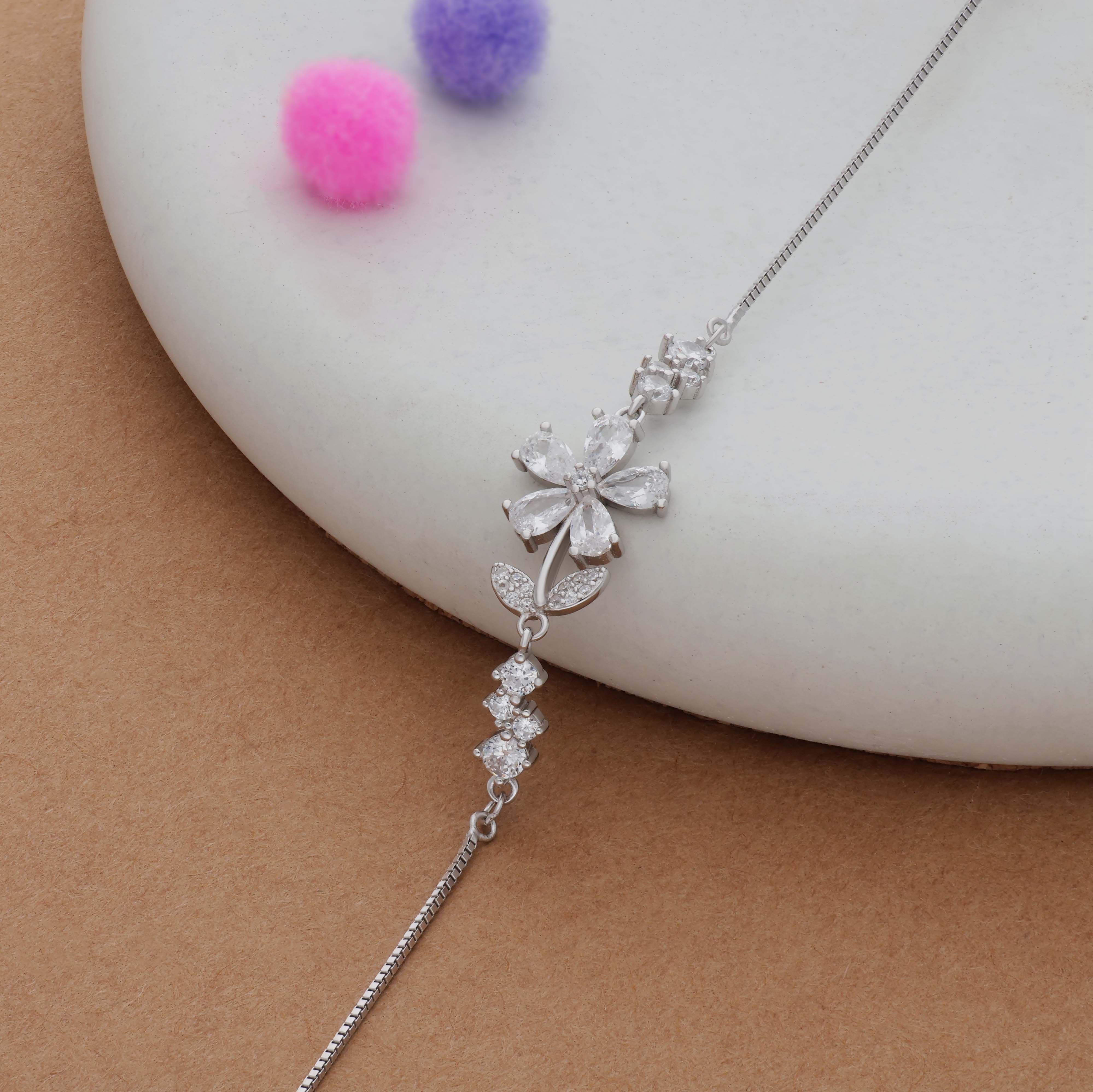 Floral Leaf 925 Silver Bracelet