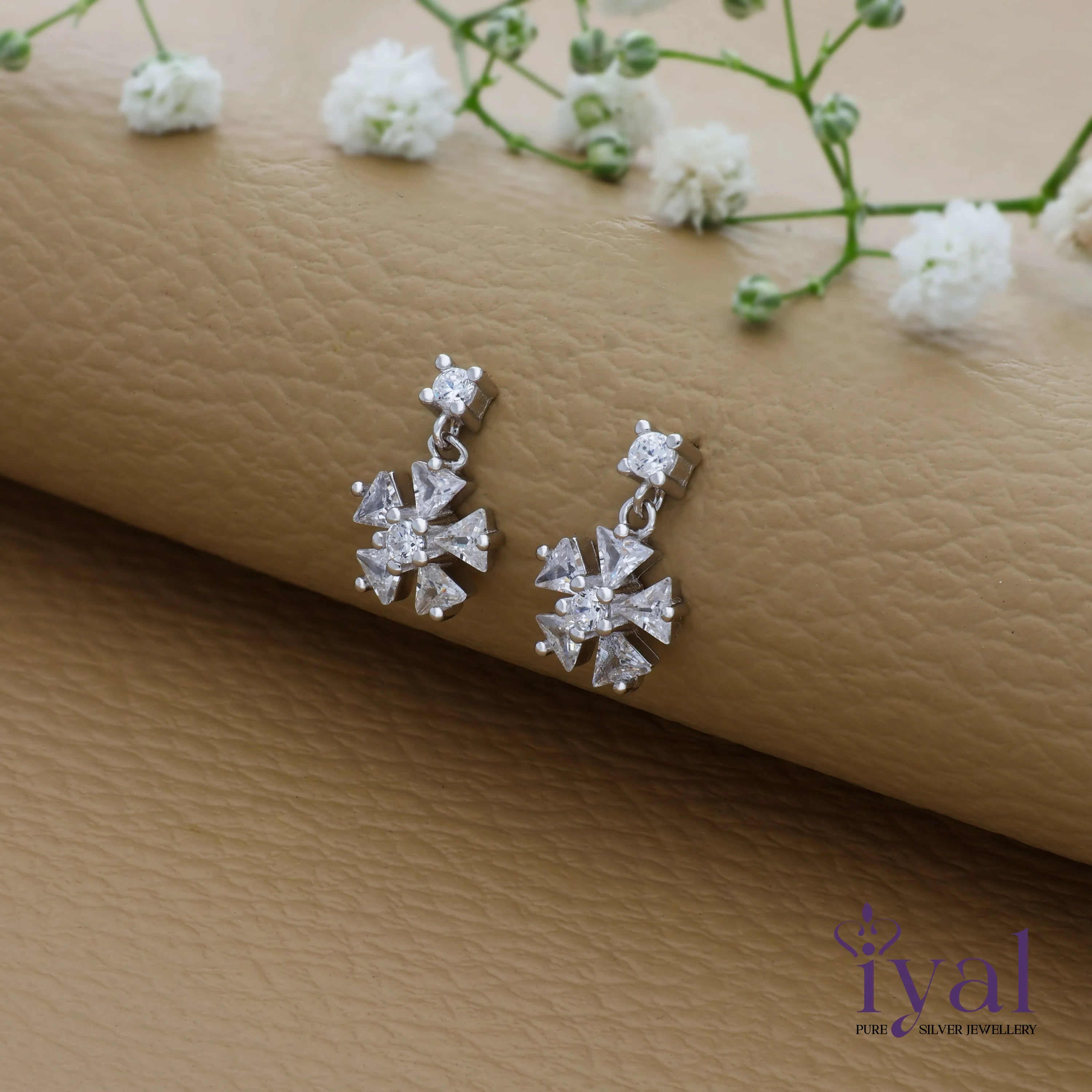 Lovely Snow Flake Rose Gold Polish 925 Silver Drop Earring