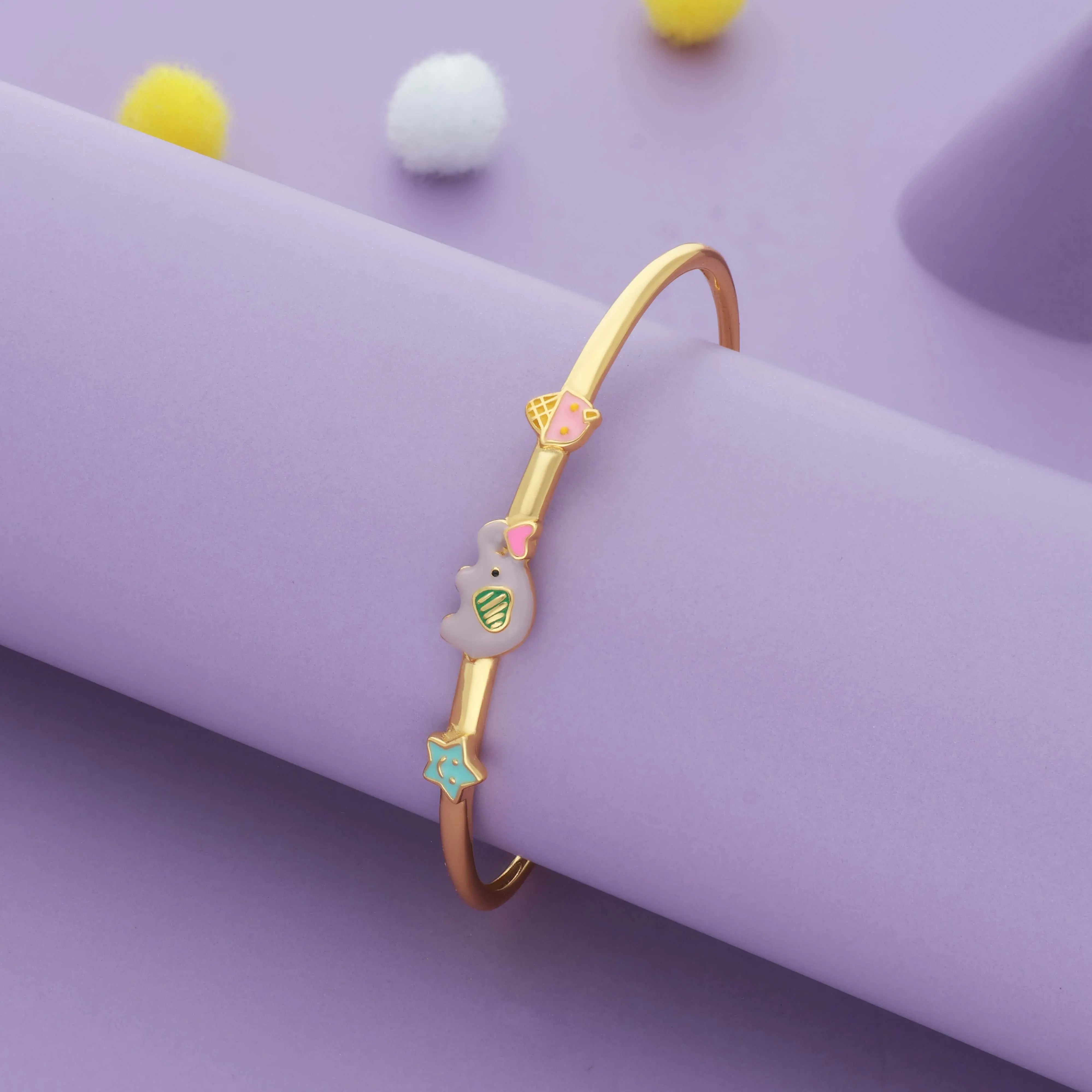 Elephant Spark Joy 18K Gold Polish Silver Kid Bangle (0-5 Yrs)