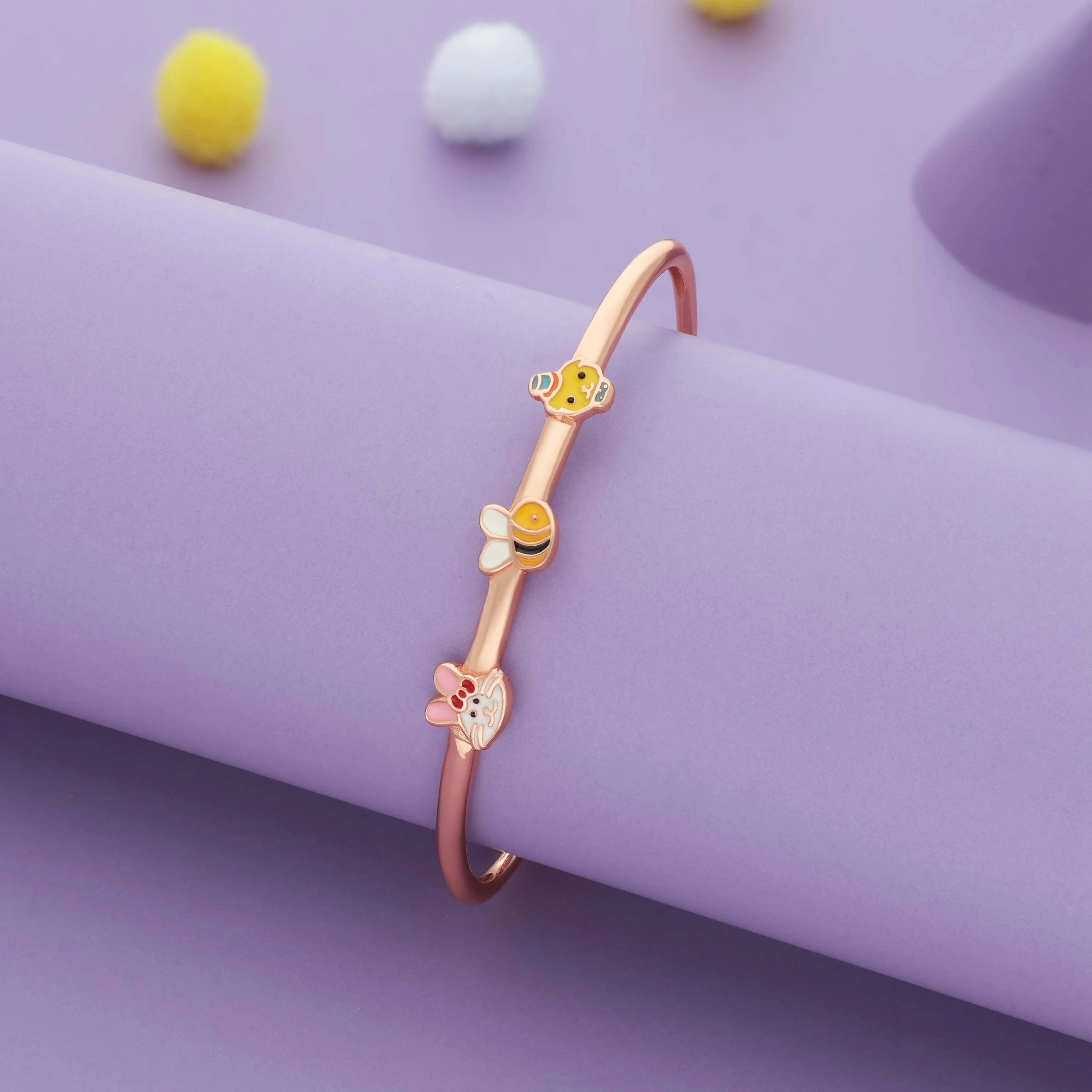 Honey Meow Duo 18K Rose Gold Polish Silver Kids Bangles (0–5 Yrs)