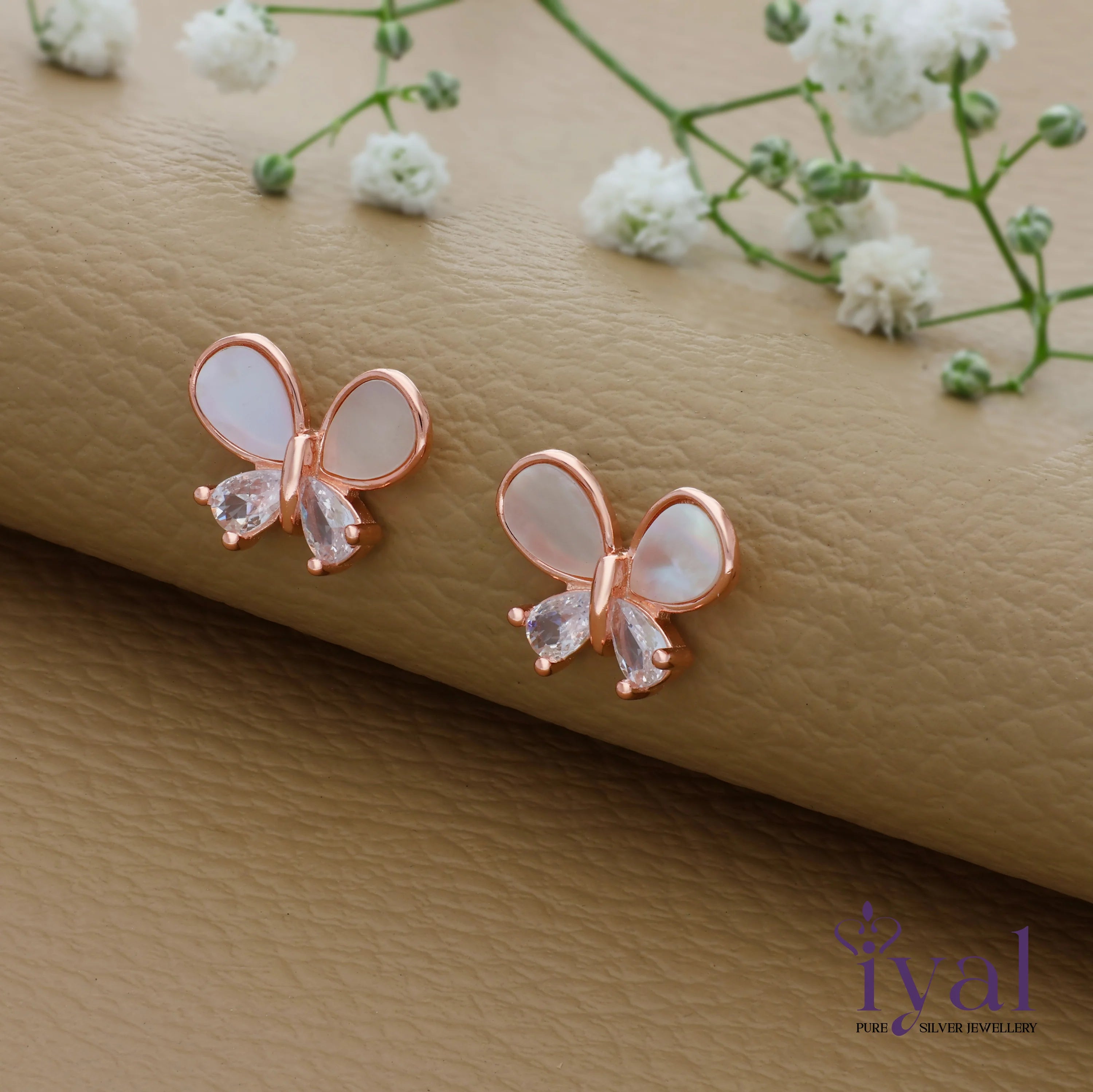 Shimmering 925 Silver Butterfly Stud Earring