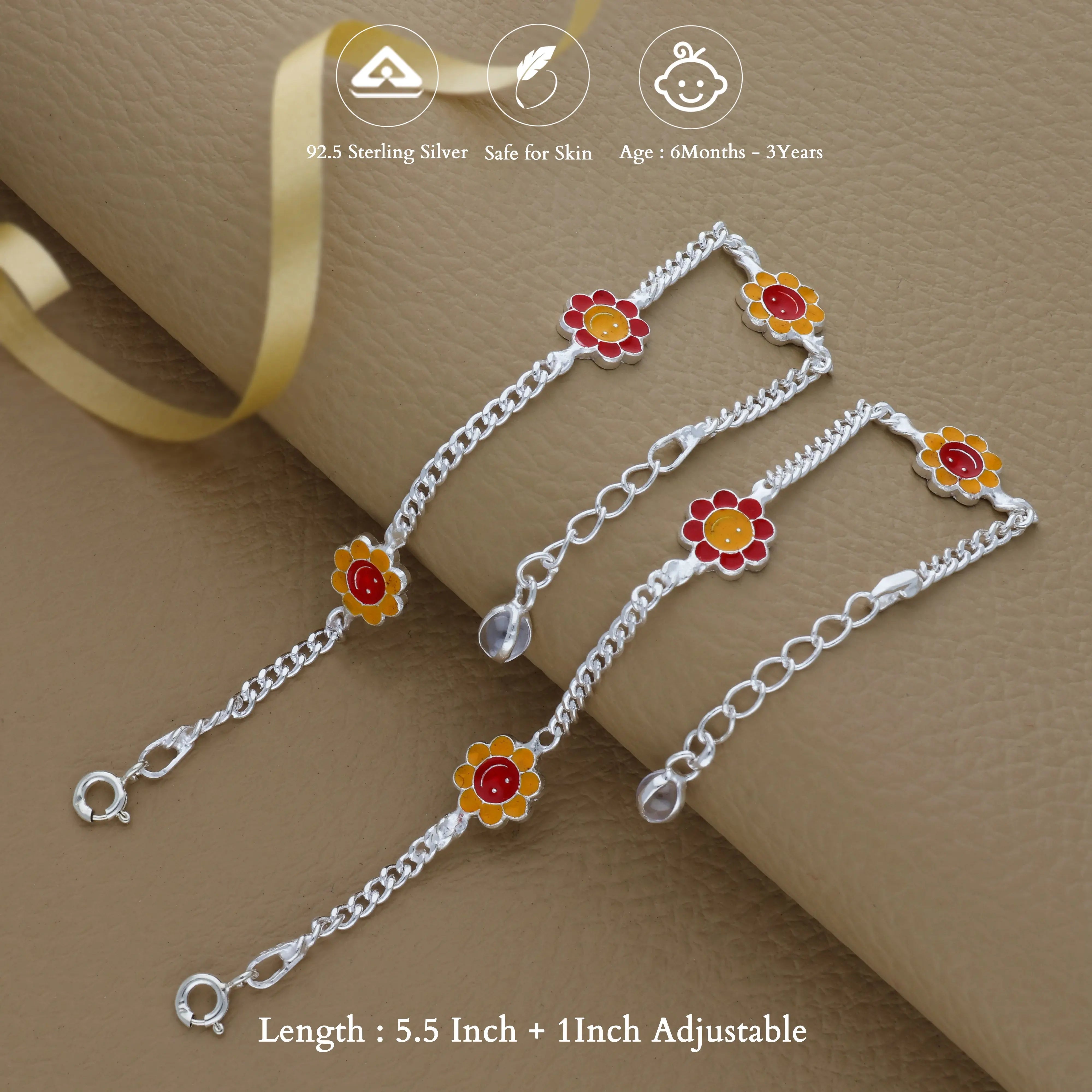Smily Flower 925 Silver Anklet for Kids(6months - 3Years)