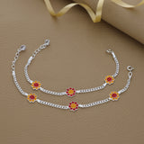 Smily Flower 925 Silver Anklet for Kids(6months - 3Years)